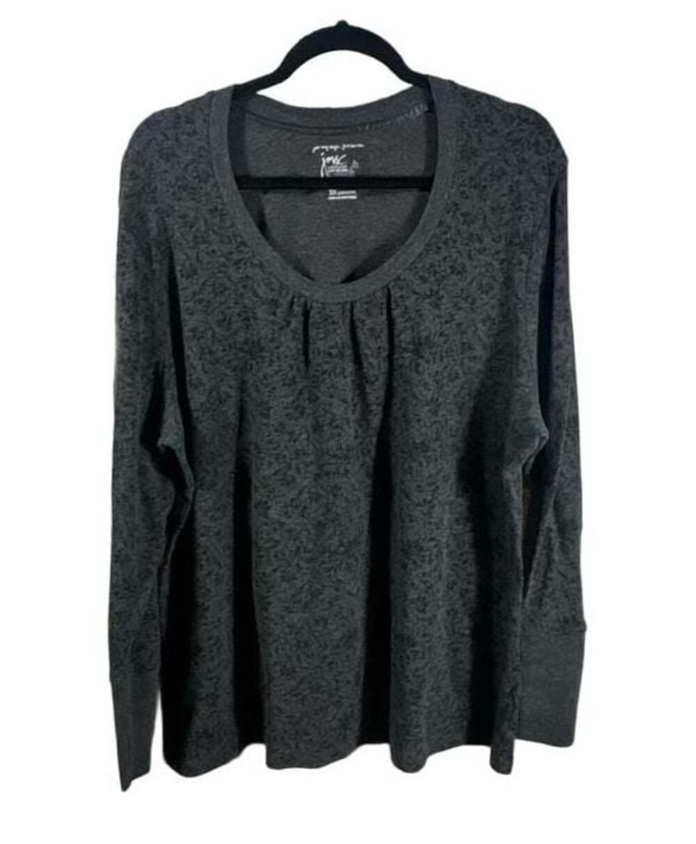 Jolt Dark Gray Floral Thermal Knit Long Sleeve Scoop Neck Blouse Plus Size 3X